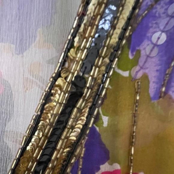 Vintage Judith Ann Creations Floral Silk Dress with Hand Sewn Sequins & Beading - Picture 10 of 13